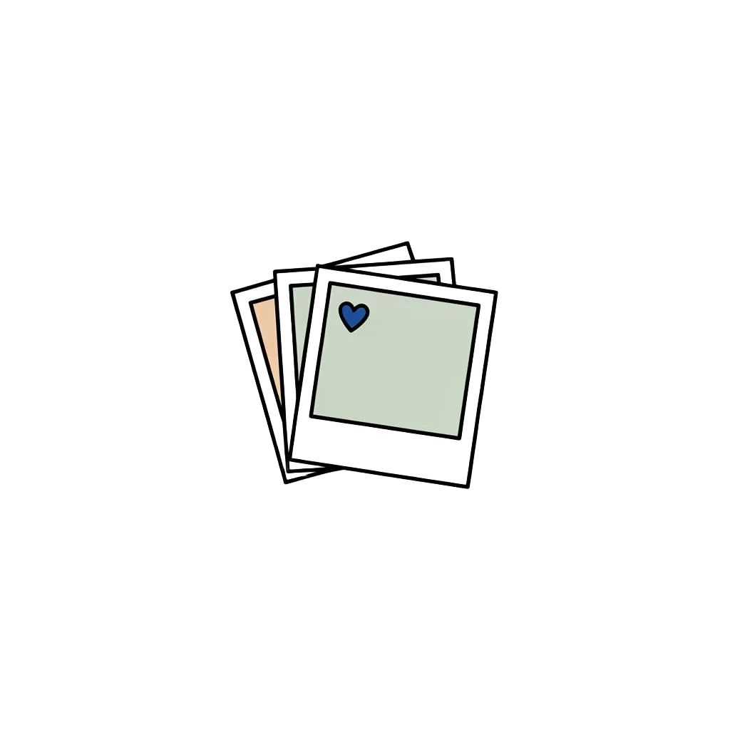 Stack of polaroid photos with a heart illustration